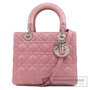 Christian Dior Lady 2way handbag lambskin Black